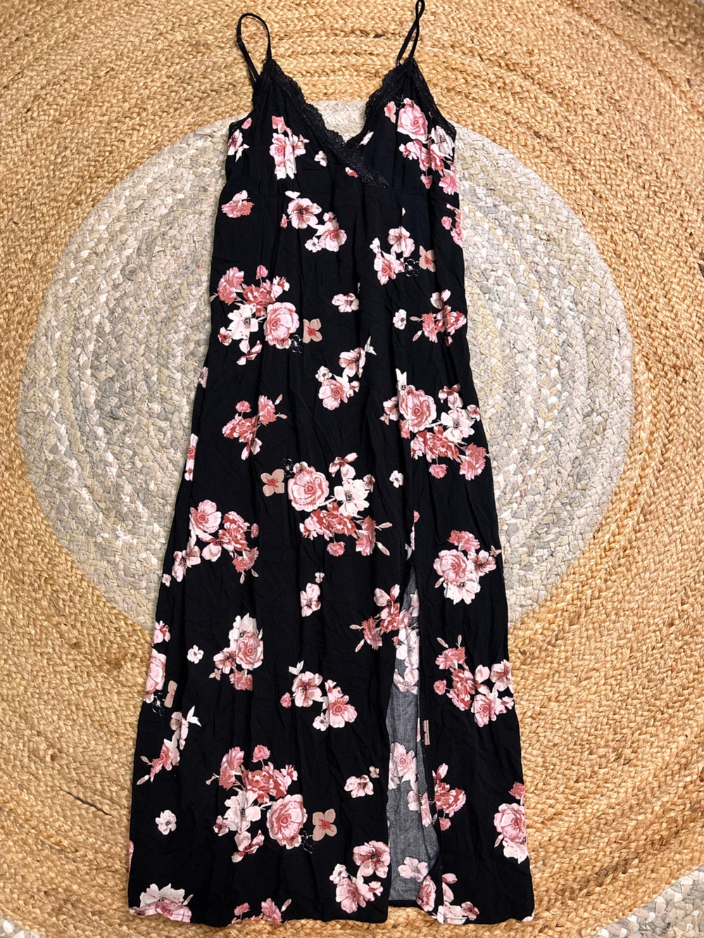 No Boundaries Black Maxi Skirt with Pink Floral Pattern